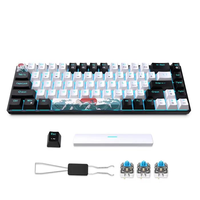 Clavier de jeu mécanique 68 touches, commutateurs bleus et mini clavier de jeu multicolore et détach