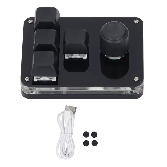 【Nouveau】 Clavier USB à 4 touches et 1 bouton rotatif, mini, avec interrupteurs bleus, programmable,