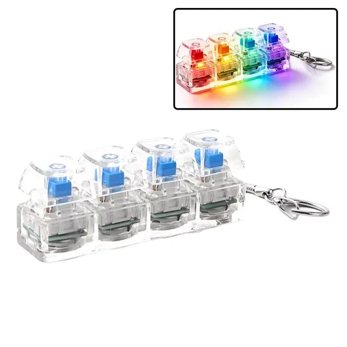 Porte-clés clavier mécanique à 4 touches, jouet anti-stress avec lumière RGB, cadeau pour les passio