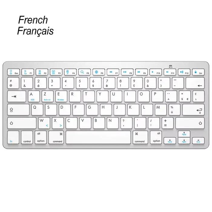 Clavier Bluetooth portable sans fil fin, disposition française AZERTY, clavier léger, iPad, iOS, And