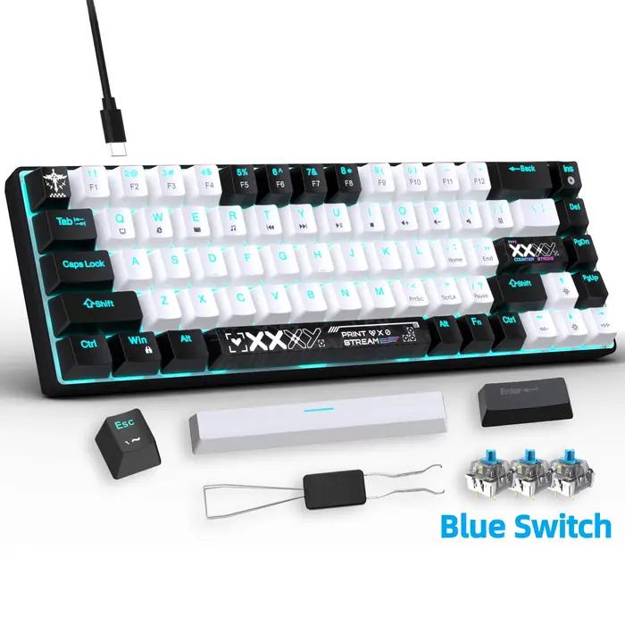 60% clavier de jeu mécanique clavier mécanique de jeu avec commutateurs bleus Portable 68 touches po