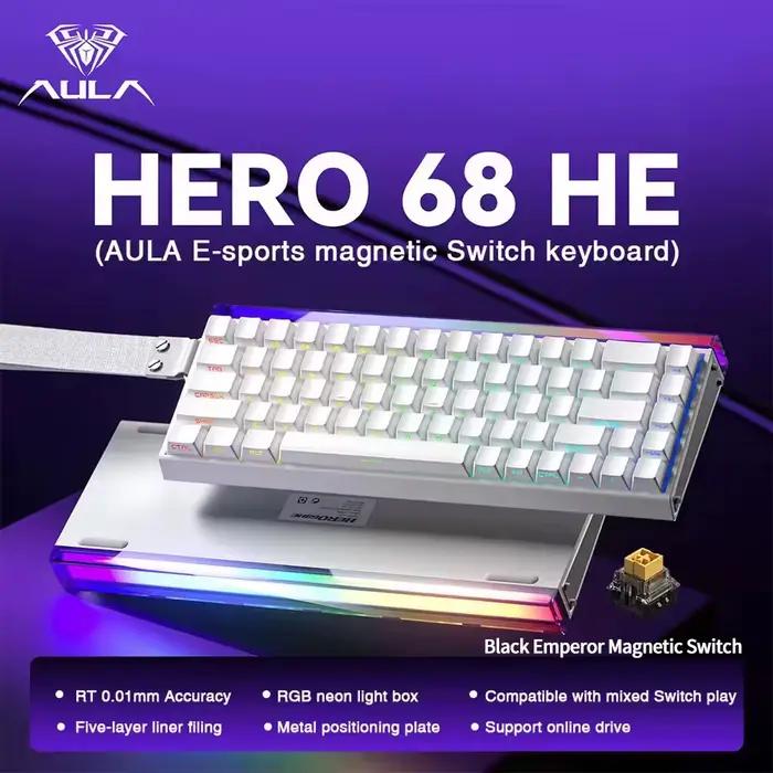 AULA HERO 68 HE e-sports jeu clavier à interrupteur magnétique 60% filaire rvb échange à chaud 8K ta
