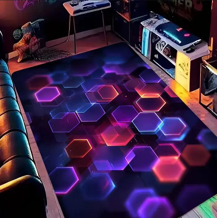 Tapis Gamer, Tapis de Jeu, Tapis Géométrique, Tapis Coloré, Tapis de Salle de Jeu, Tapis de Sport, T