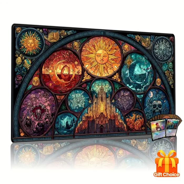Tapis de jeu MTG style verre coloré à motif crâne, tapis de combat Magic Card, antidérapant, durable