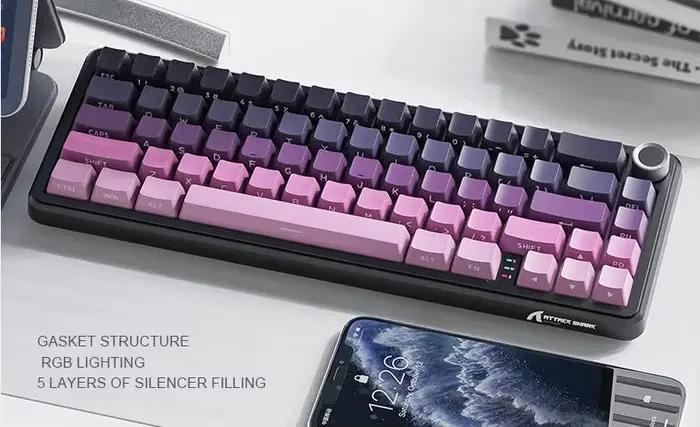 Clavier mécanique sans fil Attack Shark X66, disposition compacte 65%, rétroéclairage RGB, hot-swap,