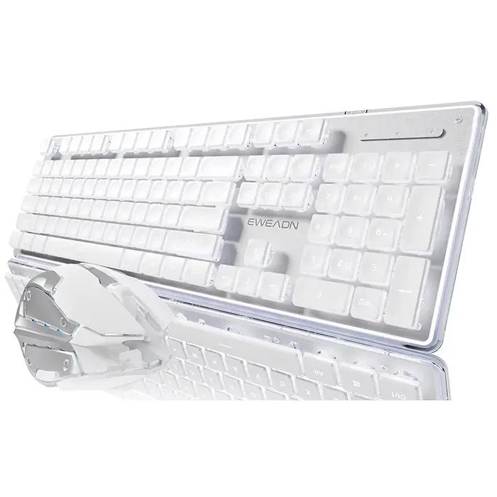 EWEADN V3 ensemble clavier et souris de bureau silencieux sans fil, 104 touches pleine taille avec c