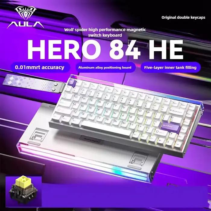 Clavier mécanique filaire AULA HERO 84 HE avec éclairage RGB, interrupteurs magnétiques, taux de rép