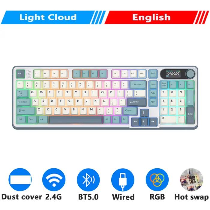 Clavier mécanique RK ROYAL KLUDGE S98 avec écran TFT intégré, 98 touches, RGB, BT5.0/2.4G/USB-C, cla