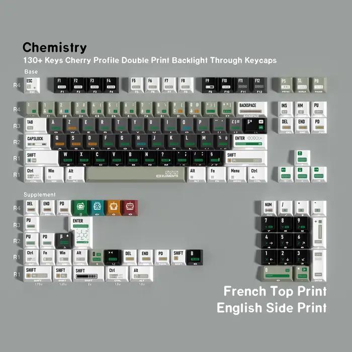 JCM – capuchons DE touches DE chimie, Double impression, PBT, lumière latérale, profil Cherry DE/FR/