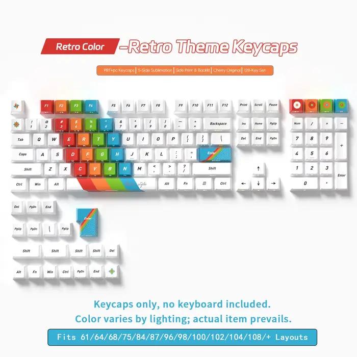 Capuchons de touches rétro Cherry Height Rainbow pour clavier mécanique, remplacement DIY, touches P