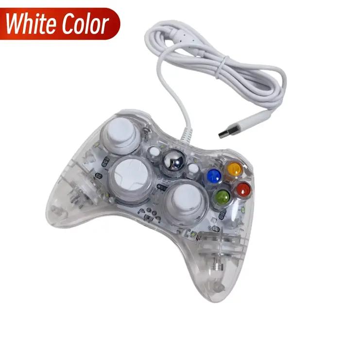 Manettes de jeu transparentes pour console XBOX 360 avec lumière LED, manettes filaires USB pour Ste