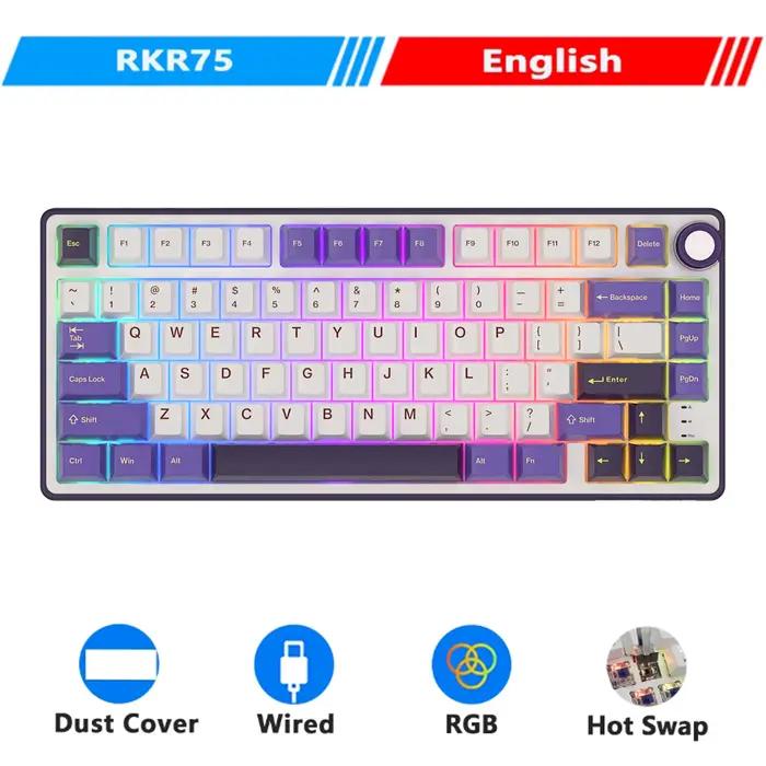 Clavier gamer filaire RK R75 Royal Kludge Gasket, 80 touches, 80 %, rétroéclairage RVB, clavier méca