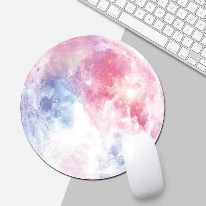 Tapis de souris rond avec phase de lune et planète pour ordinateur portable, accessoire de jeu rétro