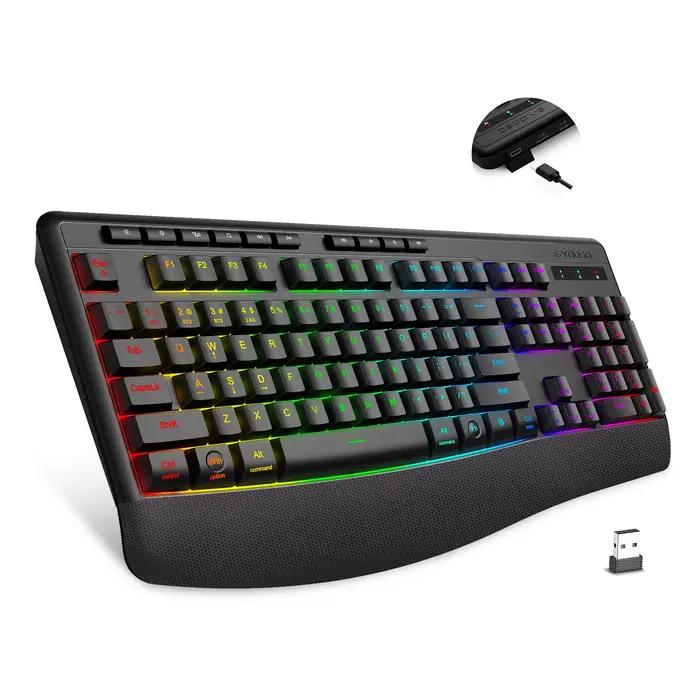 Clavier de jeu E-YOOSO à 104 touches, trois modes, rétroéclairage RVB, clavier filaire 2.4G Bluetoot