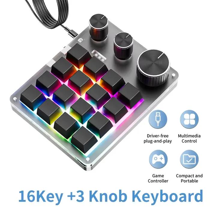 16 touches 3 boutons clavier de jeu mécanique USB filaire Bluetooth-Support/programmation 2.4G clavi