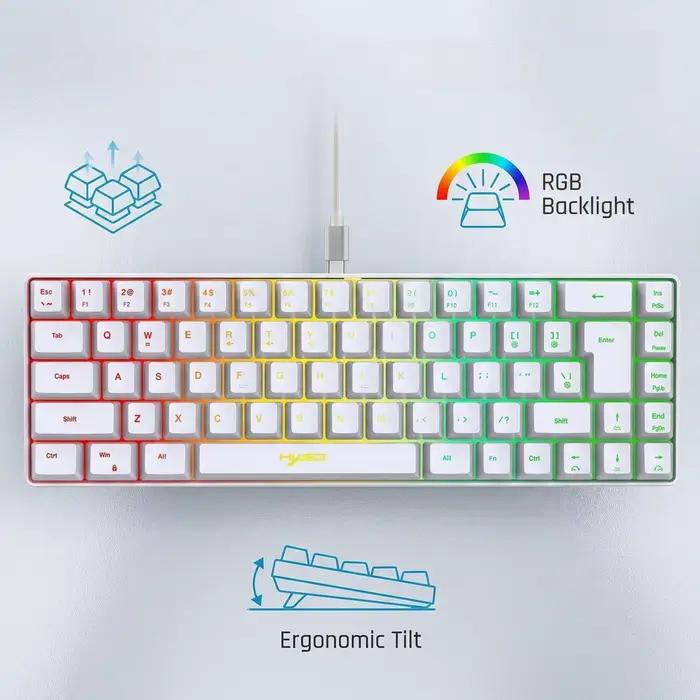Clavier de jeu à membrane ultra-compact 65 %, rétroéclairage RGB ergonomique, clavier de bureau port