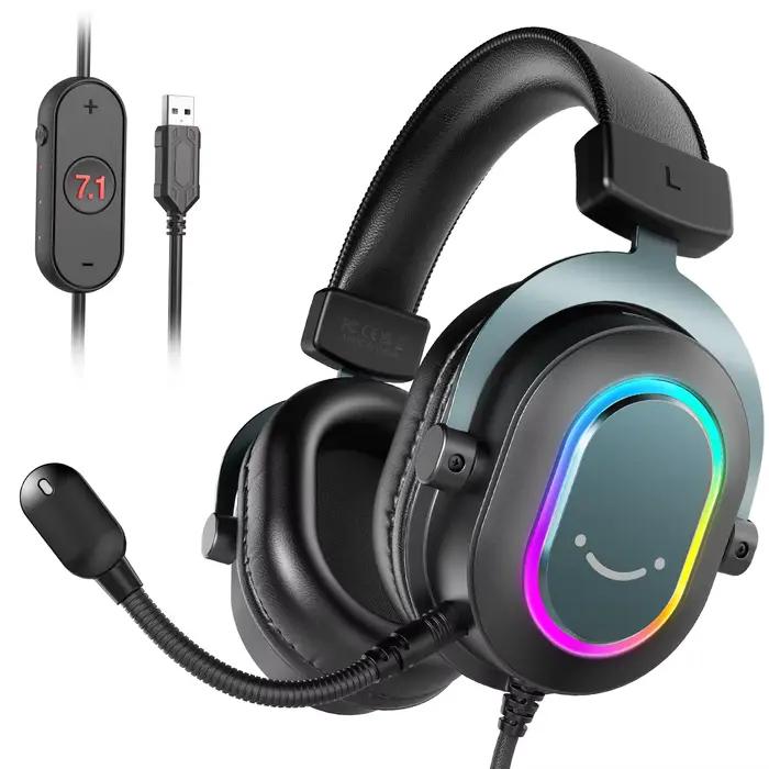 Fifine – casque de jeu dynamique RGB, avec micro, sur-oreille, son Surround 7.1, PC PS4, PS5, 3 Opti