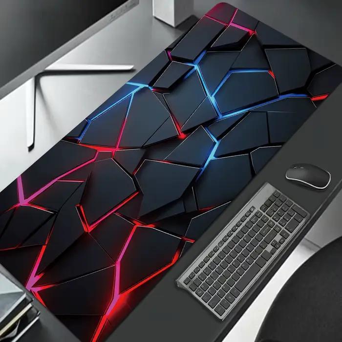 Grand tapis de souris de jeu 90x40, design dégradé rouge et bleu, antidérapant, bord cousu en caoutc