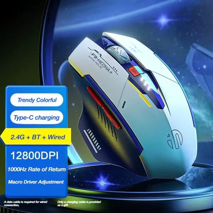 Souris de jeu sans fil F9, tri-mode 2.4G/BT/filaire, 12800DPI, 1000HZ, macro, rechargeable, pour bur