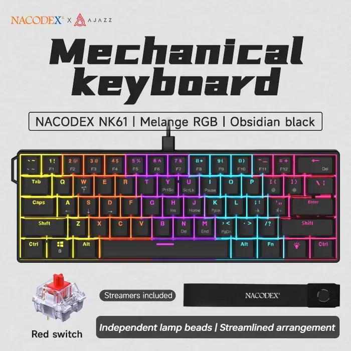 AJAZZ NK61 clavier mécanique de jeu filaire 60% rvb échangeable à chaud 61 touches commutateur rouge
