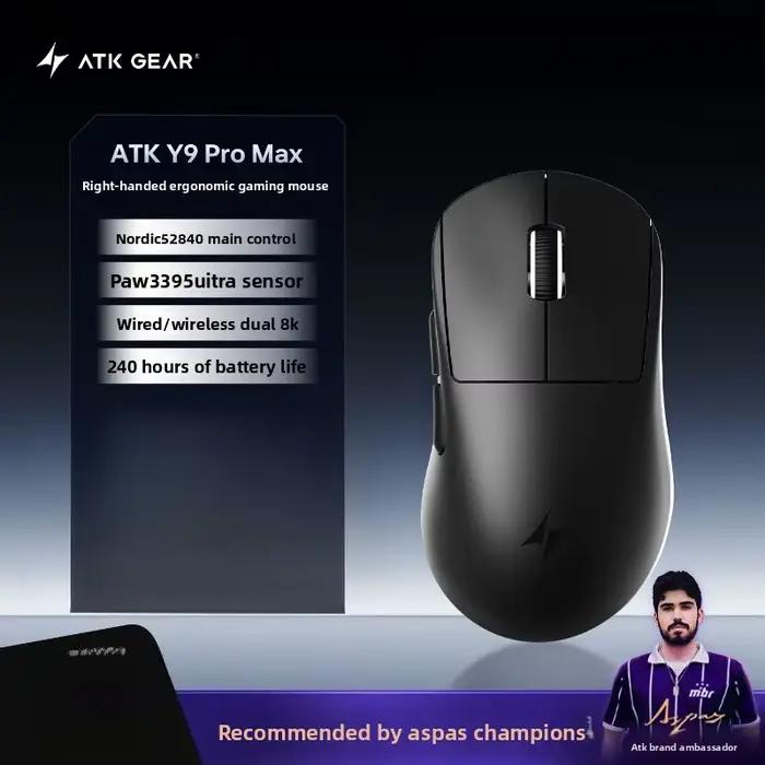 ATK libellule Y9 Pro Max souris sans fil double 8K PAW3395/3950Ultra capteur ergonomie longue durée 
