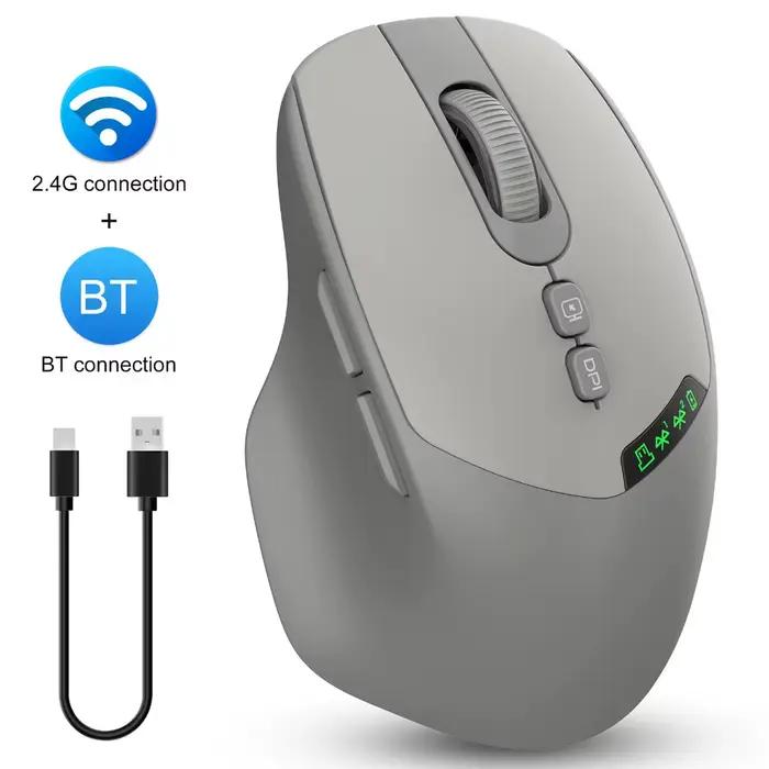 Souris sans fil silencieuse double mode 2026 Bluetooth 2.4G, clic silencieux, DPI réglable, affichag