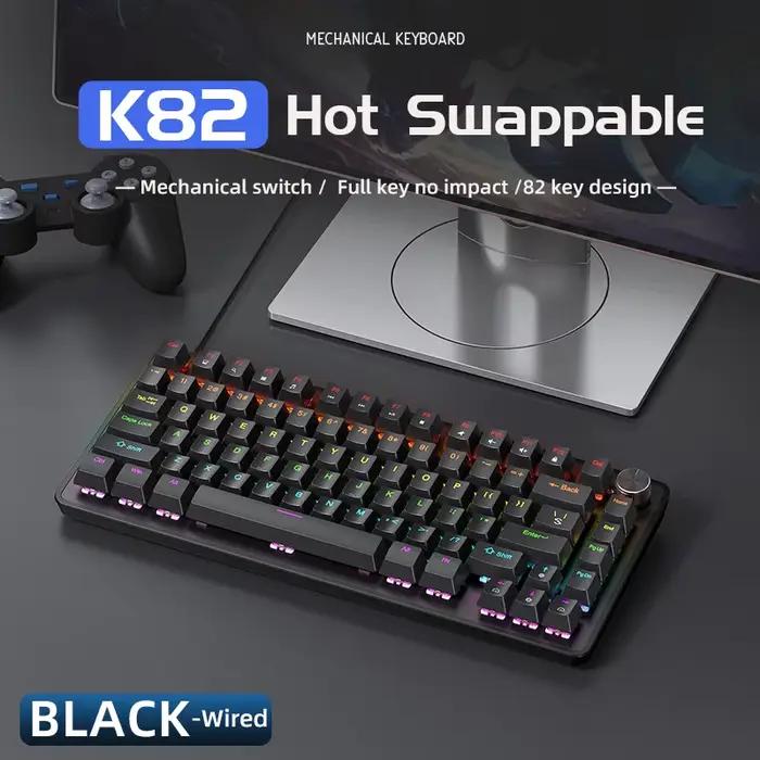 K82 75% clavier mécanique filaire rétro-éclairage rvb, 82 touches, interrupteur bleu échangeable à c