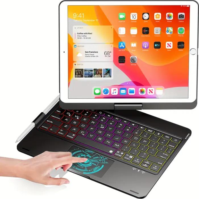 Clavier Tactile BT Rotatif à 360 °, Rétro-Éclairage pour IPad 9th (10.2 ", 2021),8th Isabel (2020), 