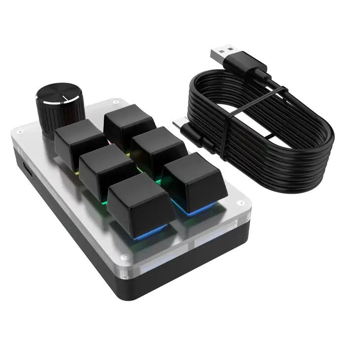 Clavier filaire à 6 touches et 1 bouton rotatif, programmation RGB, clavier mécanique macro, clavier