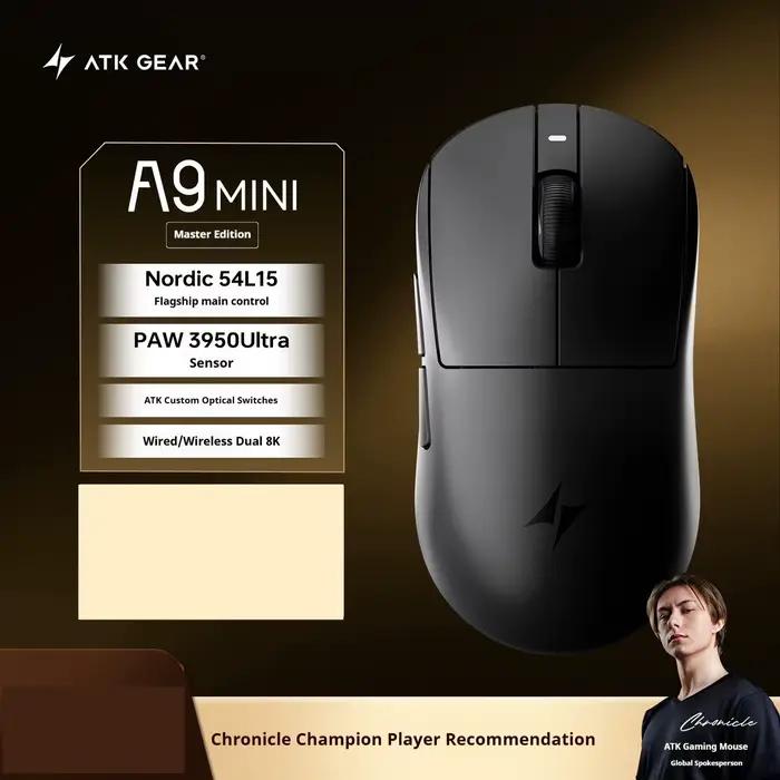 Souris de jeu sans fil Atk A9 Mini Master Version, trois modes, Paw3955master, légère, Nordic 54l15,