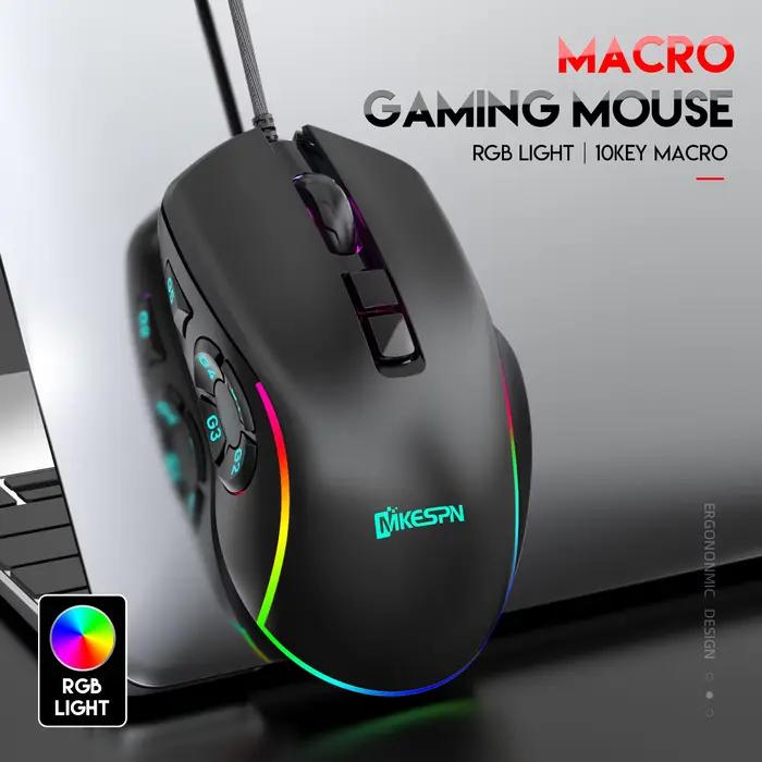 Souris de jeu filaire avec rétroéclairage rvb, 7200 DPI réglables, souris avec 10 boutons Macro prog