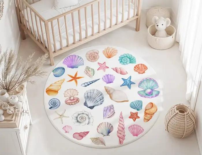Tapis rond bleu marine pour salon, chambre de bébé fille, salle de jeux pour enfants, tapis de chamb