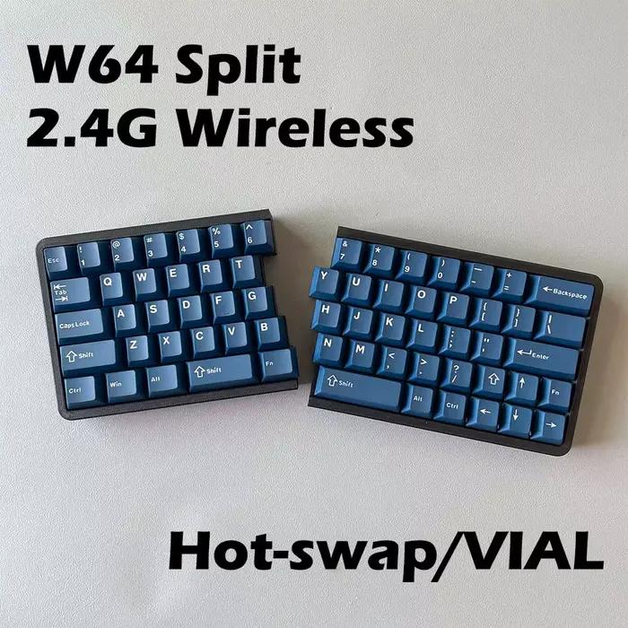 W64 – clavier mécanique ergonomique divisé 2.4G, sans fil, échange à chaud, flacon de clé pris en ch