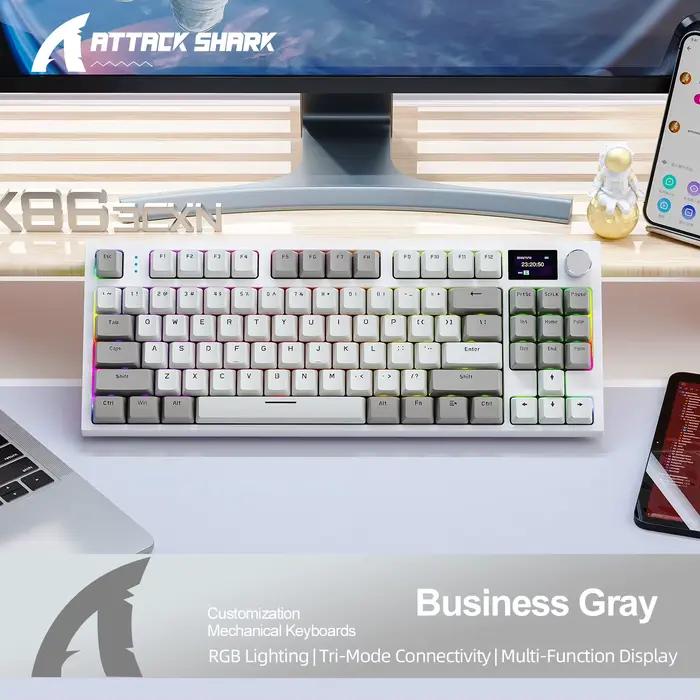Clavier mécanique sans fil AttackShark K86 avec écran couleur intelligent, boutons métalliques, pilo