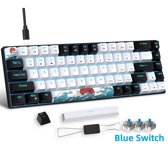 Clavier de jeu mécanique Portable 60%, 68 touches, Mini clavier de bureau filaire Compact rétroéclai