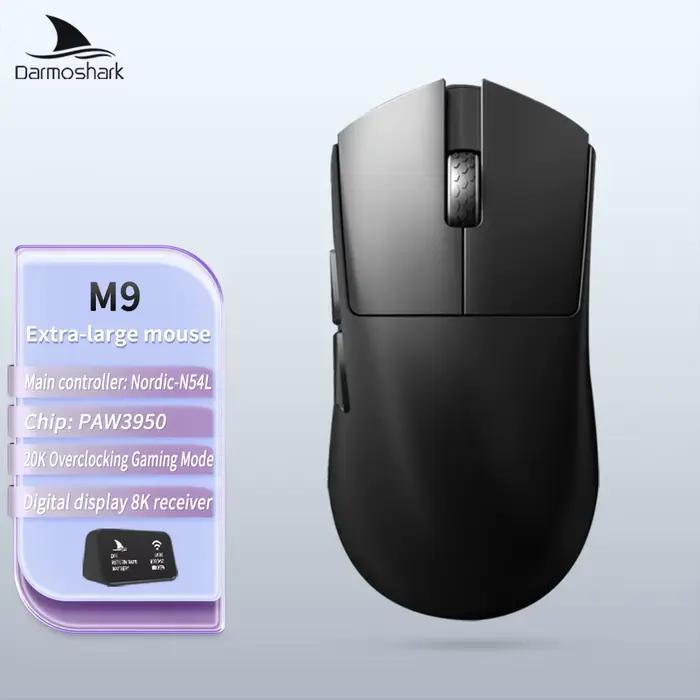 Souris de jeu sans fil Darmoshark Official M9, 8k 30KDPI, capteur PAW3950, grande taille, Bluetooth,