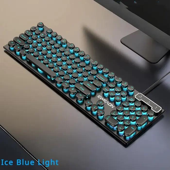 Clavier mécanique rétro rond Punk, interrupteur bleu noir, 104 touches, filaire, USB, rétroéclairé R