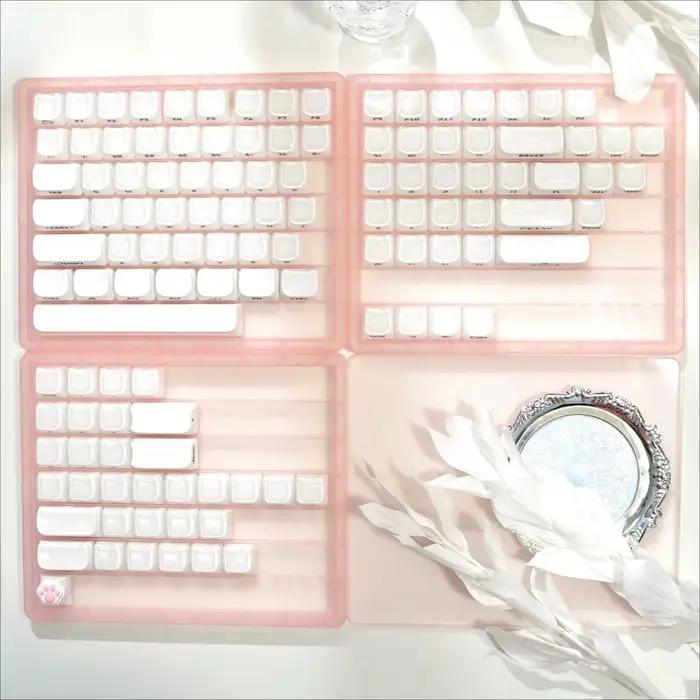 Clavier mécanique MAO Profile Cute Pudding Cat Ear Keycaps 142 touches rose translucide PC pour clav