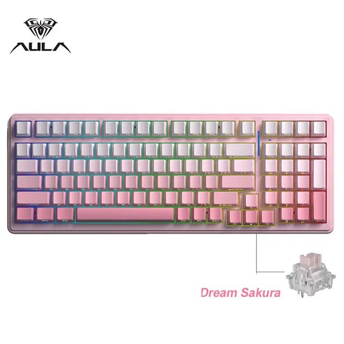 Aula-Clavier mécanique de jeu F99, 3 modes, 2.4g, sans fil, Bluetooth, filaire, échange à chaud, joi