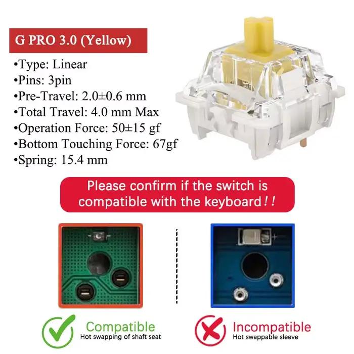 GATERON G Pro V3 3.0 Pro commutateur 3 broches pour clavier mécanique pré-lubrifié rvb linéaire Tact