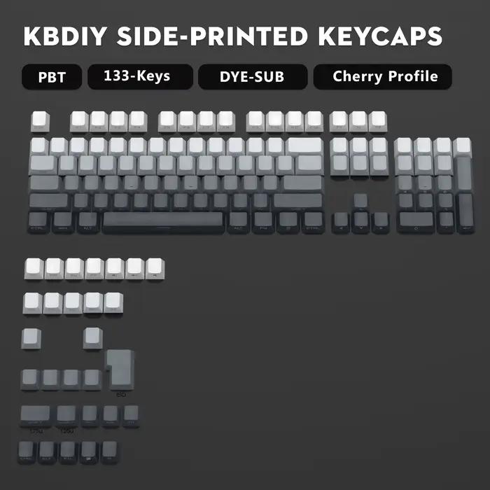KBDiy 133 touches dégradé gris PBT Double injection Keycap impression latérale brillant à travers le