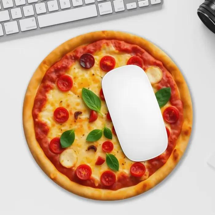 Tapis de souris rond à motif pizza, petit tapis de souris portable, base en caoutchouc, tapis de bur