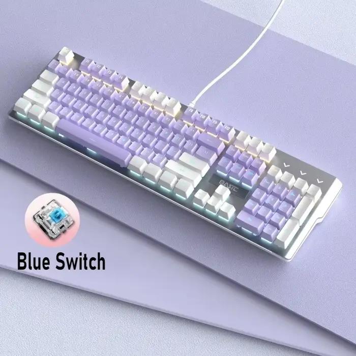 Clavier mécanique filaire blanc-bleu/blanc-violet, éclairage bicolore, interrupteurs bleus, interrup