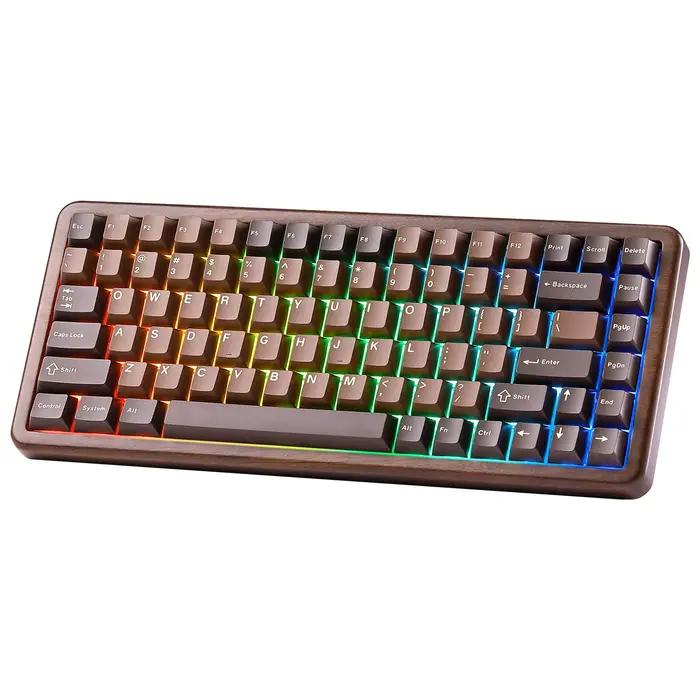 Clavier mécanique sans fil YUNZII WOOD84, clavier en bois rétroéclairé RGB 75% en noyer, touches PBT