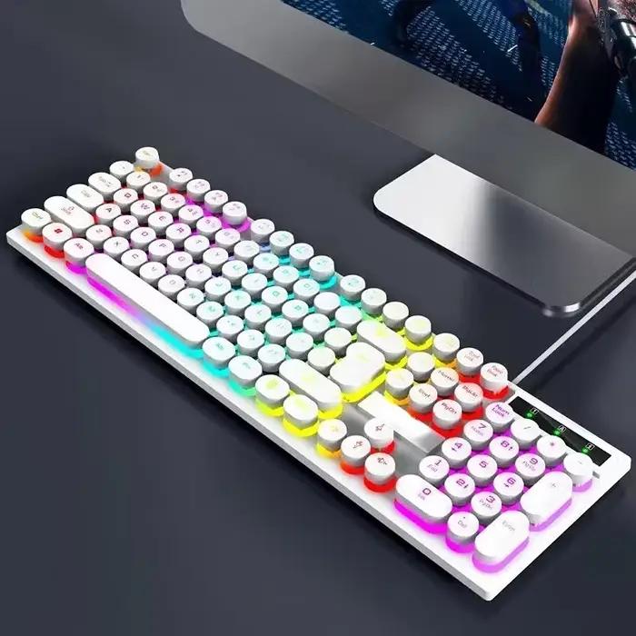Clavier mécanique de jeu rvb, filaire USB, 104 touches, rétroéclairé, noir, rouge, lumière bleue, po