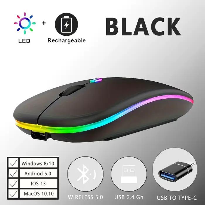Souris Bluetooth sans fil avec adaptateur type-c vers USB, Rechargeable par USB avec souris de jeu B