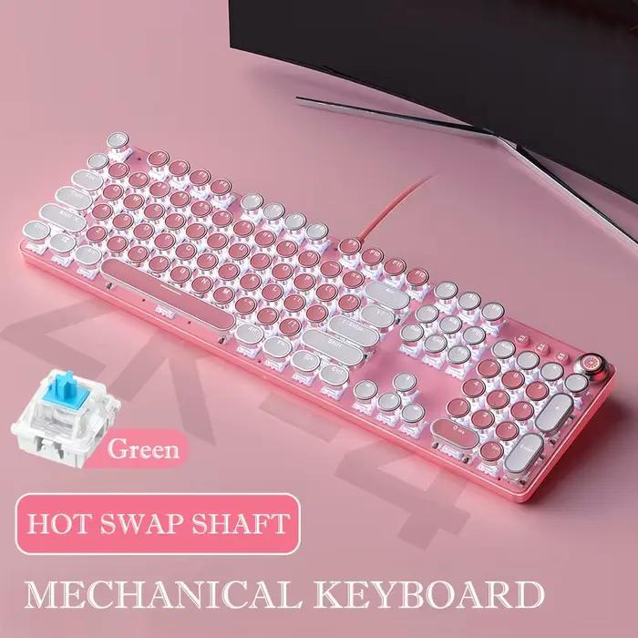 Keboard rose 104 touches disposition LED blanc rétro-éclairé touches rondes interrupteur vert clavie