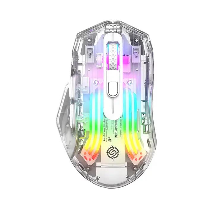 Souris de jeu sans fil Bluetooth 5.0/2.4G/USB-C, 3 Modes, souris de compétition électronique transpa