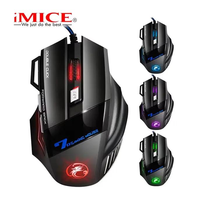 Souris de jeu optique IMICE X7, DPI réglable, conception ergonomique antidérapante, lumineuse et col