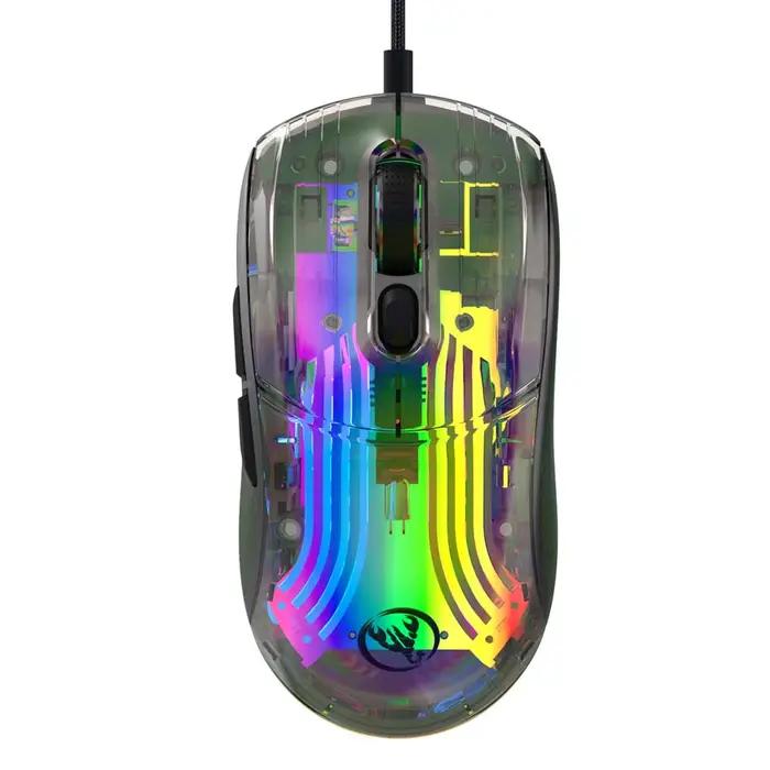Souris transparente RGB lumière colorée souris de joueur confortable 12800DPI 4 taux d'érollage prog
